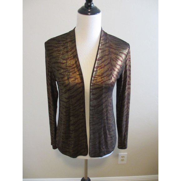 CHICOS TRAVELERS BROWN AND GOLD ZEBRA STRIPED JACKET SIZE 0 - Picture 1 of 5
